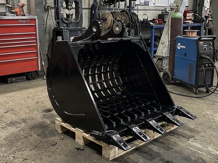 0.7m3用スケルトンバケット 横ピン 新品 100 × 100 mm 網目サイズ 数パターンから選択可能 他クラス有り 中古建設機械 写真2（株式会社広建機）